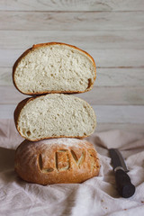 Homemade cake. Bread with pattern.