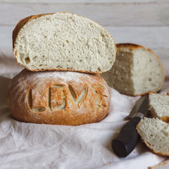 Homemade cake. Bread with pattern.