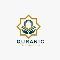 Quran logo design vector. Text of islam illustration symbol. Arabic ornament vector icon.