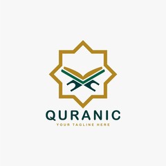 Quran logo design vector. Text of islam illustration symbol. Arabic ornament vector icon.