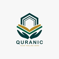 Quran logo design vector. Text of islam illustration symbol. Arabic ornament vector icon.