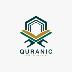 Quran logo design vector. Text of islam illustration symbol. Arabic ornament vector icon.