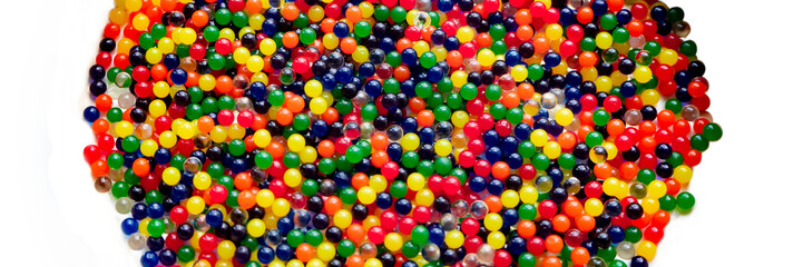 semicircle of colored small balls on a white background