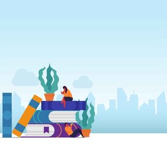 Book lover flat vector concept couple sit and read the book.