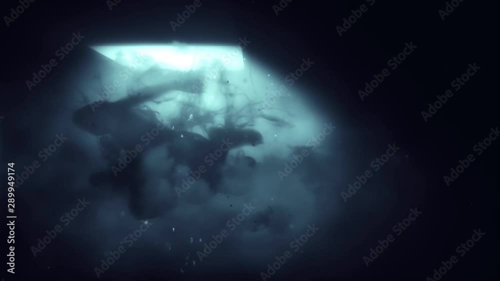 Wall mural dark fetal figure in glowing light and smoke 4k loop features the body of a child writhing in smoke 