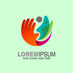 Charity logo and family icon template, Hand and people logo design collaboration