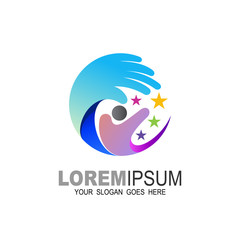 Charity logo with people design illustration, Social icon, Hand logo collaboration with humans, star icon