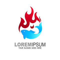 Fish with fire logo template, Fast food and fishing illustration