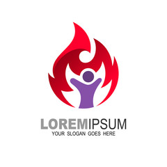  Fire and human logo, Vector logo combination of a man and fire. Fire sport man Logotype concept. Fitness icon.