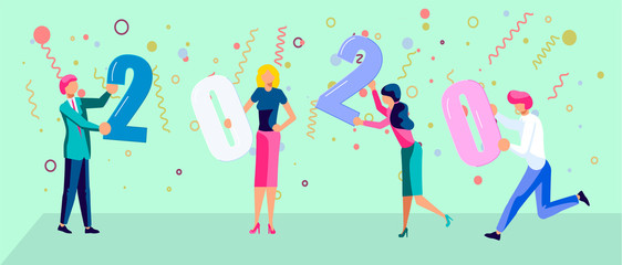 Banner with People hold 2020