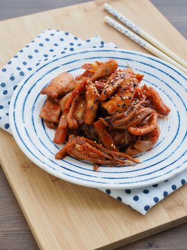 Korean food fried squid, spicy food