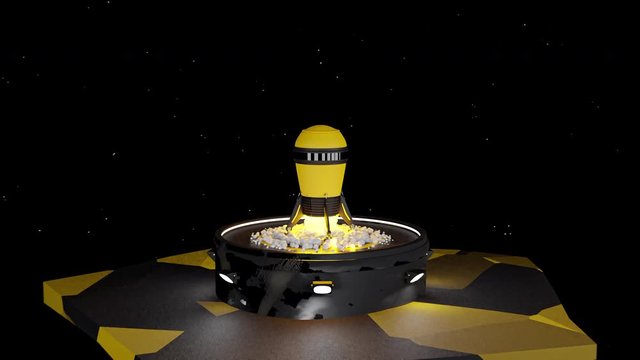 Start up and Success concept. Red rocket is taking off launch pad background. 3D Render.