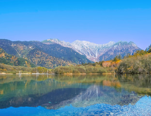 Kamikochi mountain autumn and lake, Nagano Japan