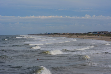 Large surf coming into the beach in nags head north carolina