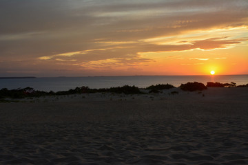 Sunset over the sound as seen from the top of the sand dunes in Jockeys Ridge State Park on the Outer Banks
