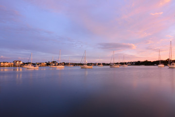 Sunset over the harbor on Ocracoke Island, North Carolina