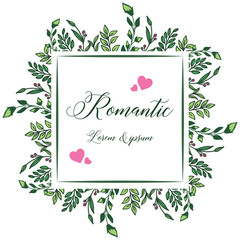 Abstract pink floral frame and green leaves, place for text, romantic. Vector