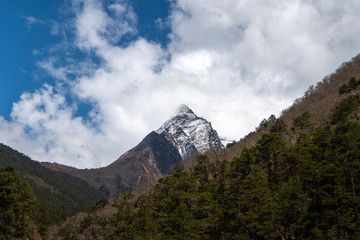 beautiful view of snow mountain, on the way to everest base camp