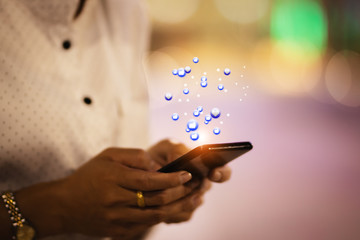 Asia woman using smartphone working,playing with fun and happy.