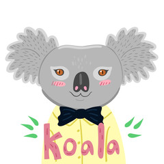 Portrait of a koala in a yellow shirt. Vector graphics. in a yellow shirt. Vector graphics.