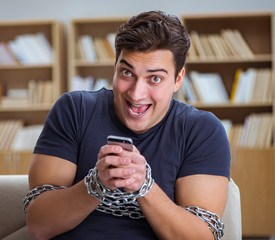 Man suffering from phone dependence addiction