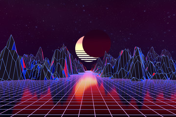 3d background Illustration Inspired by 80's Scene synthwave and retrowave.