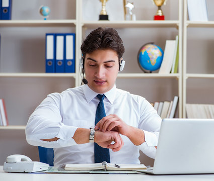 Businessman operator traveling agent working in the office