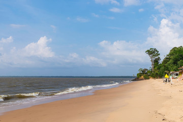 amazon river beach view blue background.
