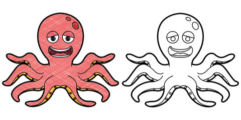 octopus character design vector with texture. black and white colors