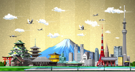 Japanese illustration of a gold folding screen in 3d rendering - obrazy, fototapety, plakaty