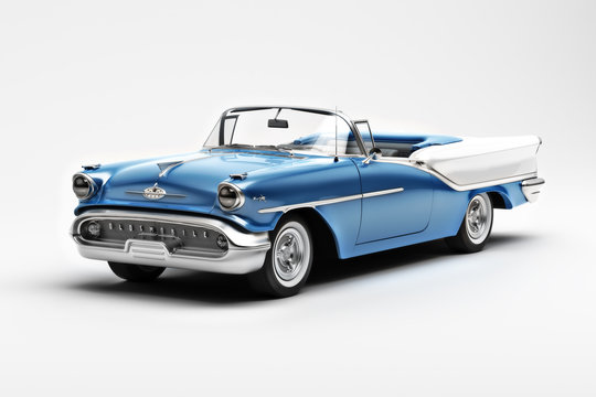 Editorial Illustration of a 1957 Oldsmobile star fire 98 convertible. 3d rendering