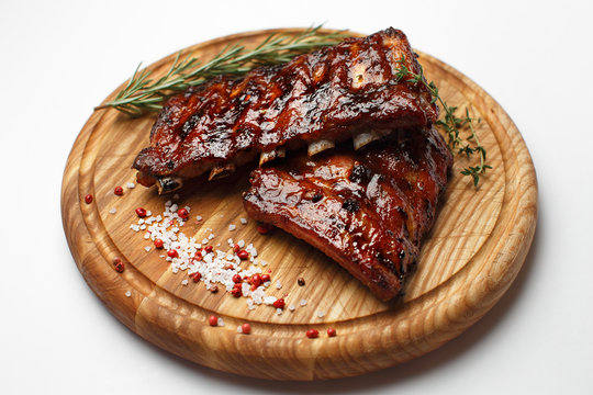 Pork Ribs On A Wooden