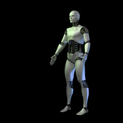 Fototapeta na wymiar humanoid robot standing, male cyborg isolated on black background (3d illustration)