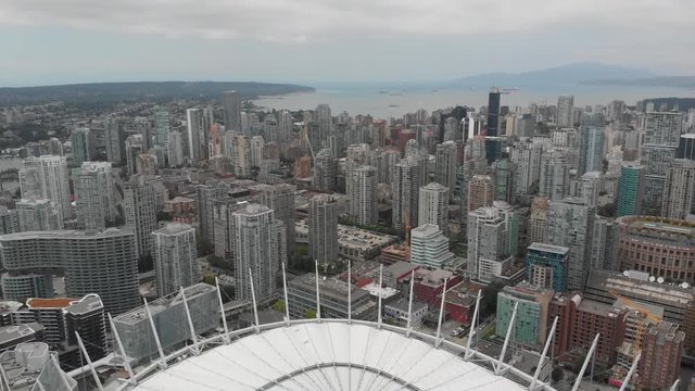 Aerial shot showing downtown Vancouver on a mild day