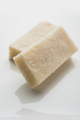 Coconut Burfi / Kopra  Pak/ Fresh Nariyal Fudge, selective focus