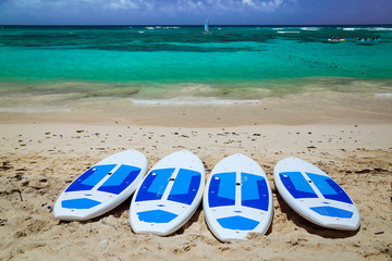 Surfboards on the beach.