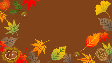 Autumn leaves frame, acorn and chestnut