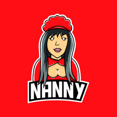 girl in red dress mascot logo. nanny mascot logo