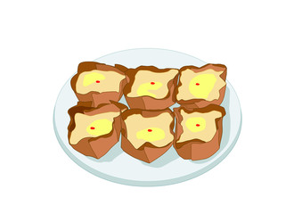 Nian Gao in the plate or Chinese new year's cake or year cake, Nian Gao is a food prepared from glutinous rice and consumed in Chinese cuisine.on white background vector illustration