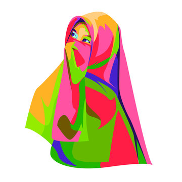Beautiful hijab girl vector illustration with pop art style. muslim woman in Niqab pop art style illustration