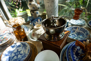 old vintage coffee blend and thai ceramic table ware