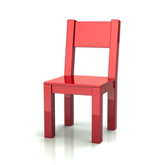 Red wooden chair 3d illustration isolated on white background