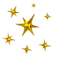 Golden Sparkle Lights Stars 3d Illustration on white background