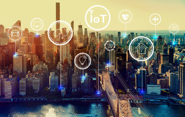 IoT theme with the New York City skyline near midtown