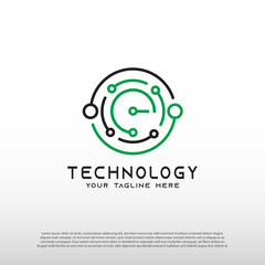Technology logo with initial E letter, global network icon -vector