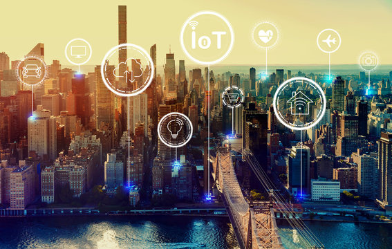 IoT theme with the New York City skyline near midtown