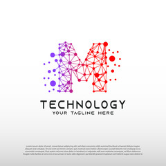 Technology logo with initial M letter, network icon -vector