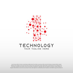 Technology logo with initial I letter, network icon -vector