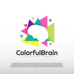 Technology logo with human brain concept, technology icon, illustration element-vector