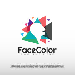 Technology logo with human face colorful concept design, illustration element-vector